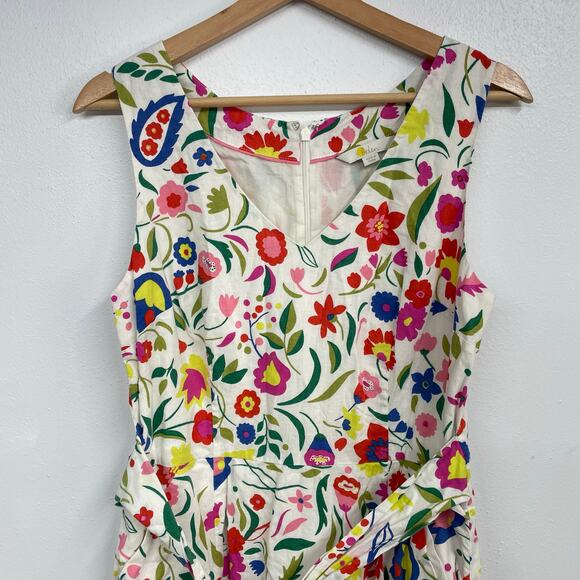 Boden Jade Linen-Blend Dress SZ 8R Floral Pink/Red/Yellow Fit & Flare Classic - Picture 4 of 14